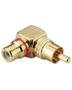 Adaptateur RCA mâle / RCA femelle, doré, coudé