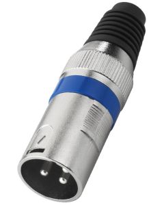 Fiche XLR mâle, 3 pôles, bleu