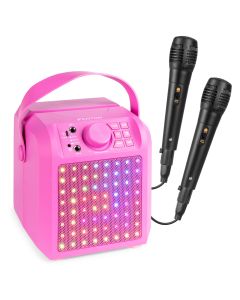 Enceinte karaoké 50W, avec effets LED, batterie, BT, 2 micros fournis, couleur rose - KAR50P