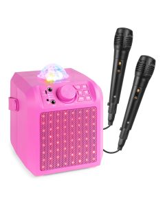 Enceinte karaoké 50W, avec effets LED et boule disco, batterie, BT, 2 micros fournis, couleur rose - KAR55P