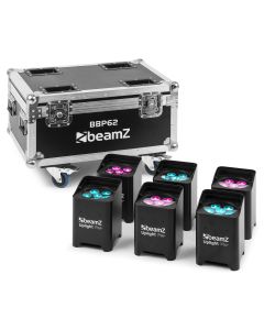 Set de 6 projecteurs 6 x 12W 6en1, IP65, batteries longue durée,dans un flightcase avec chargeur - BBP62