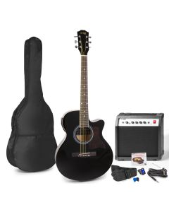 Pack guitare folk électroacoustique, noire, amplificateur 40 W, avec accordeur sangle housse cordon médiators