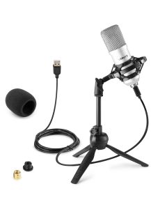 Micro studio, condensateur, USB, argent, avec pied de table, support, bonette et cordon - CM300S