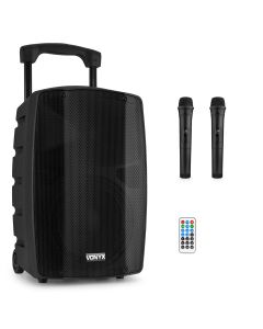 Sono portable sur batterie, 10" SD/USB/MP3/BT, 2 micro main UHF, trolley - VSP200