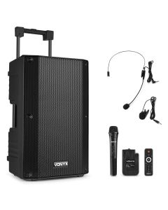 Sono portable sur batterie, 12" SD/USB/MP3/BT, 800W 1 micro main + 1 emetteur poche UHF - VSA500