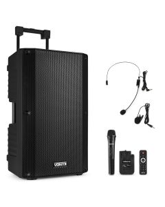 Sono portable sur batterie, 15" SD/USB/MP3/BT, 1000W 1 micro main + 1 emetteur poche UHF - VSA700