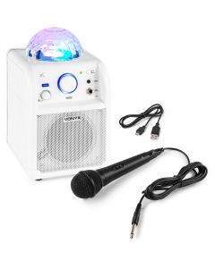 Karaoké enceinte, sur batterie avec boule LED, BT, blanche - SBS50W-BT