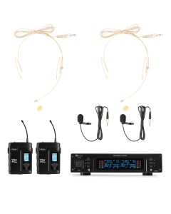 Set double micro serre-tête / cravatte, UHF, 2 x 80 canaux, true diversity, antennes demie-onde  - PD220B