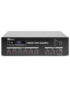 Amplificateur Public adress, 60 W, 100 V, 4-8 Ω, lecteur multimédia / BT, télécde IR - PBA60