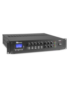 Amplificateur Public adress, 2x120 W, 100 V, 8 Ω, 4 entrées, matriciel 2 zones, lecteur multimédia / BT - PRM1202