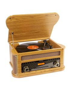 Platine disque&#44; vintage avec lecteur CD&#44; lecteur K7&#44; BT&#44; DAB+&#44; FM&#44; USB&#44; bois clair - Memphis