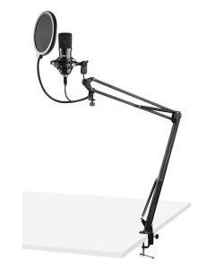 Micro studio&#44; condensateur&#44; USB&#44; noir&#44; avec support articulé&#44; filtre anti-pop&#44; bonette&#44; pince et cordon - CMS300B