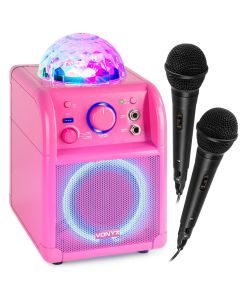 Karaoké enceinte&#44; sur batterie avec boule LED&#44; BT&#44; 2 micros&#44; rose - SBS55P-BT